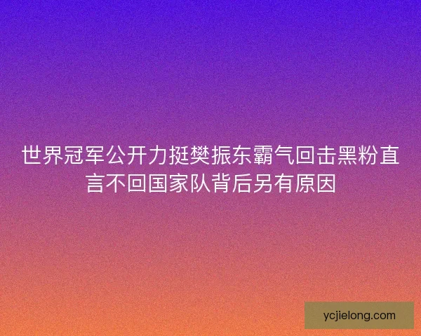 世界冠军公开力挺樊振东霸气回击黑粉直言不回国家队背后另有原因 世界冠军公开力挺樊振东霸气回击黑粉直言不回国家队背后另有原因